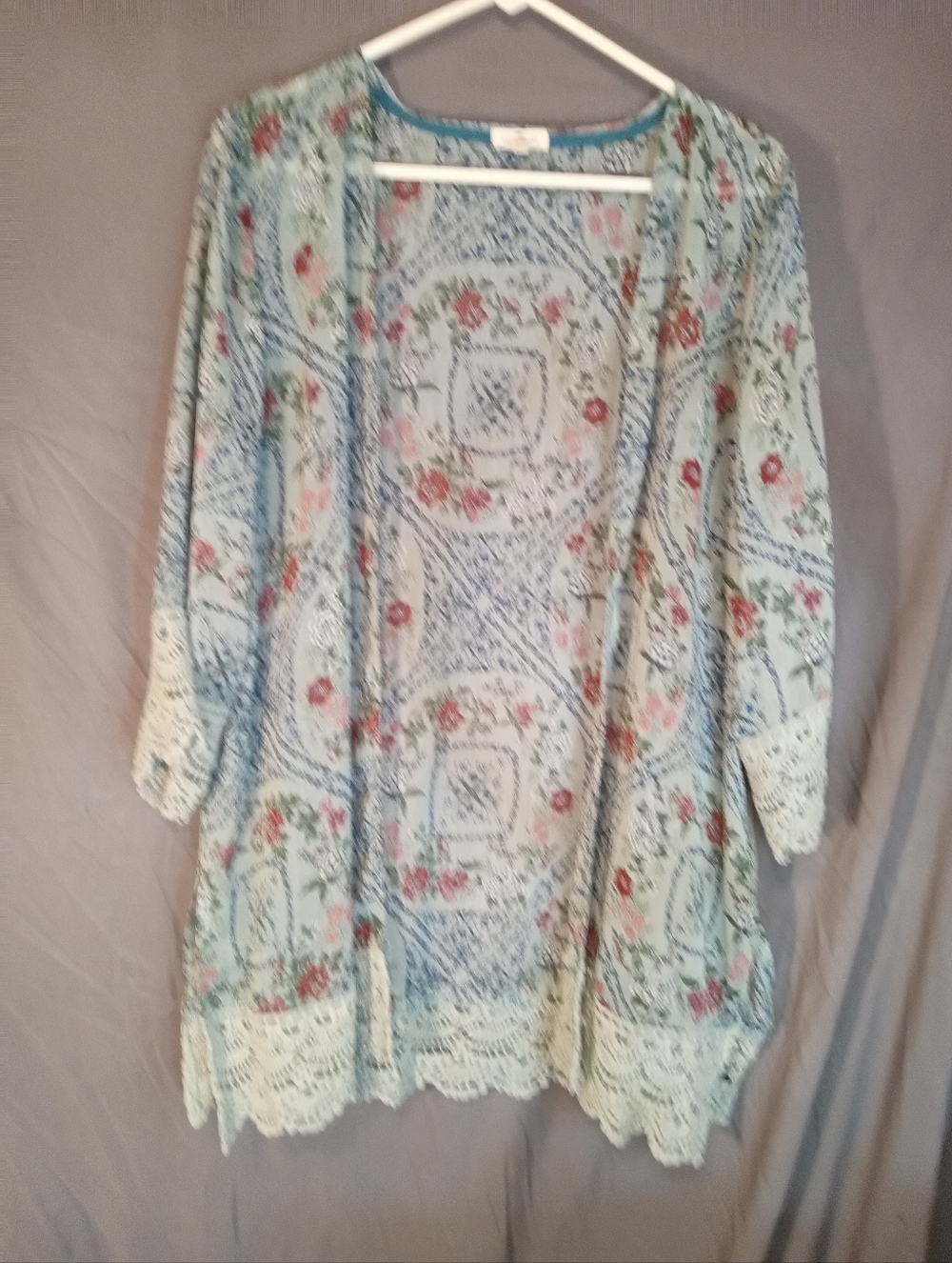 Mason & Belle Light Blue Floral Crochet-Trim Women’s Sweater Cardigan